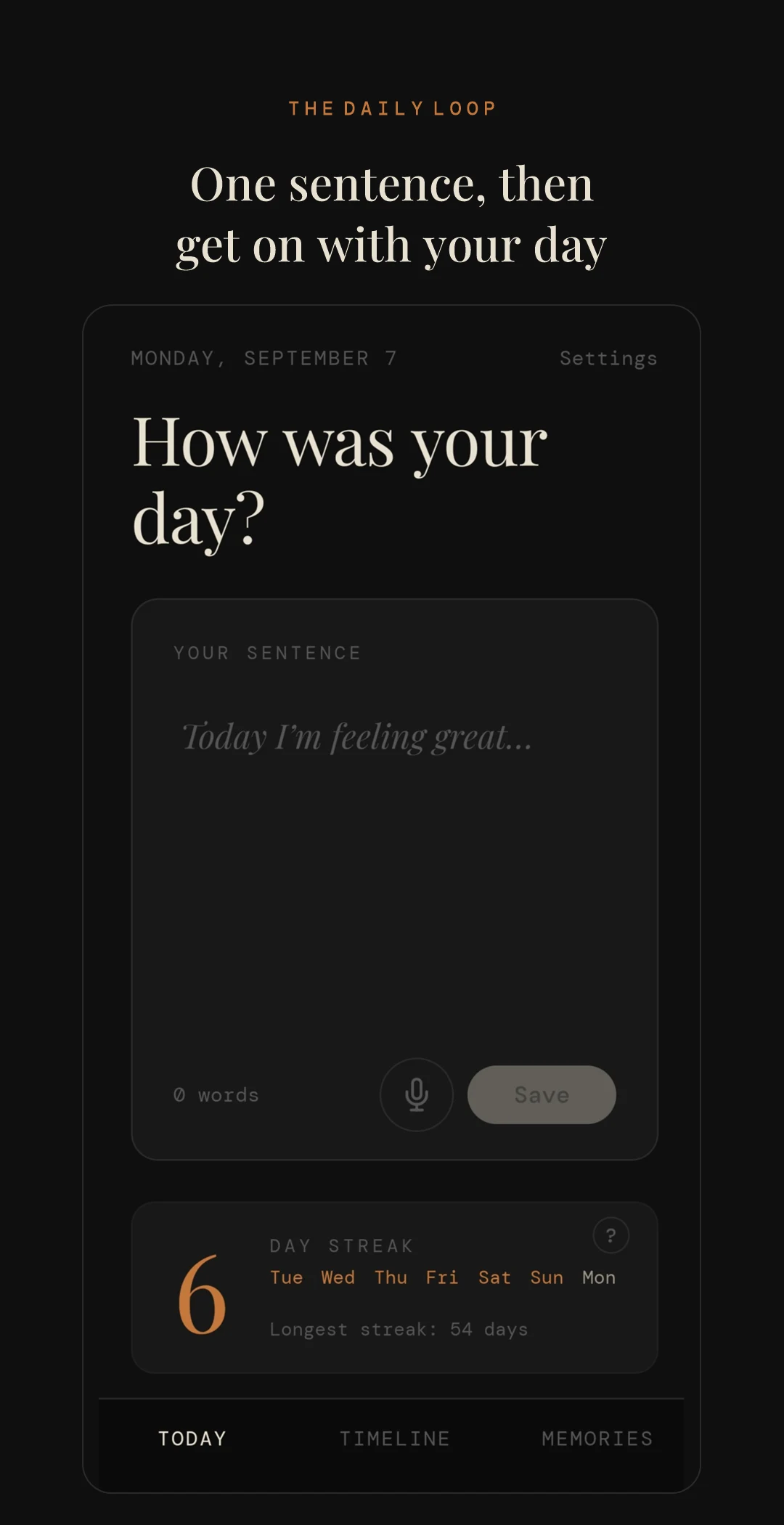 OneSentenceDay app: today's sentence screen